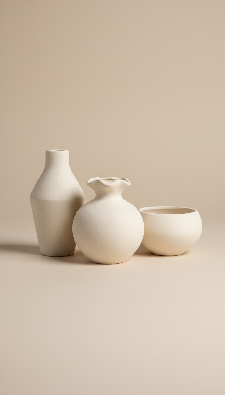 Ivory matte ceramic vessel set